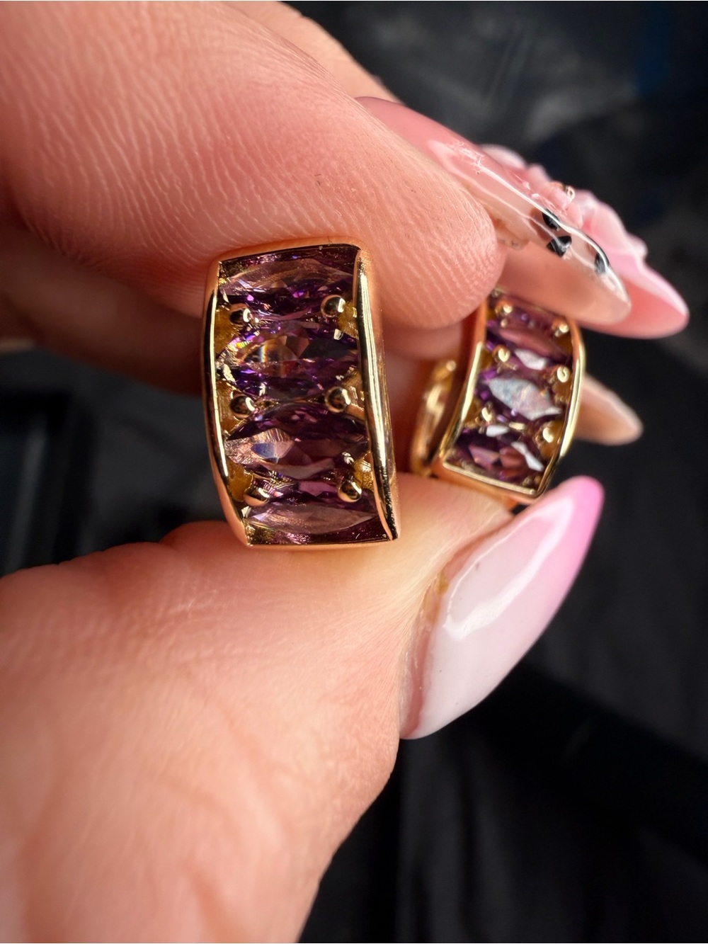 Gold Filled Purple AAA CZ Huggie Hoop Earrings